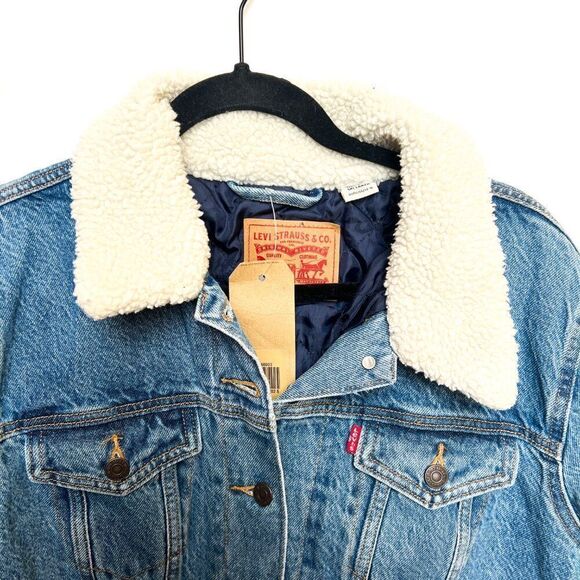 NWT Levi's Original Trucker Denim Jean Jacket Medium Wash Sherpa Lined Collar 1X - Picture 5 of 11